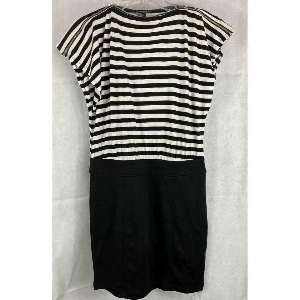 FOREVER 21Junior Women's Short Sleeves Striped Dress Neck Zip Large
